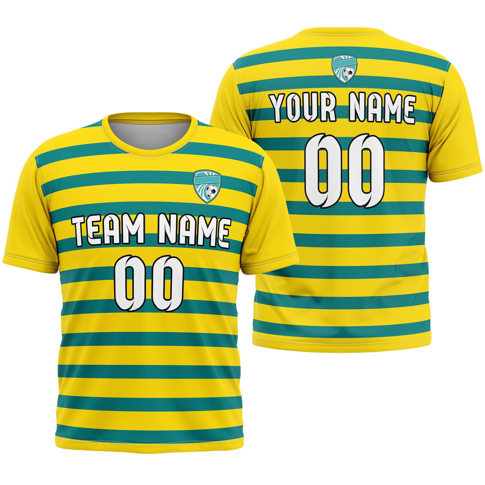 Soccer Jersey - Round Neck - Stripes - Design 2 - Yellow