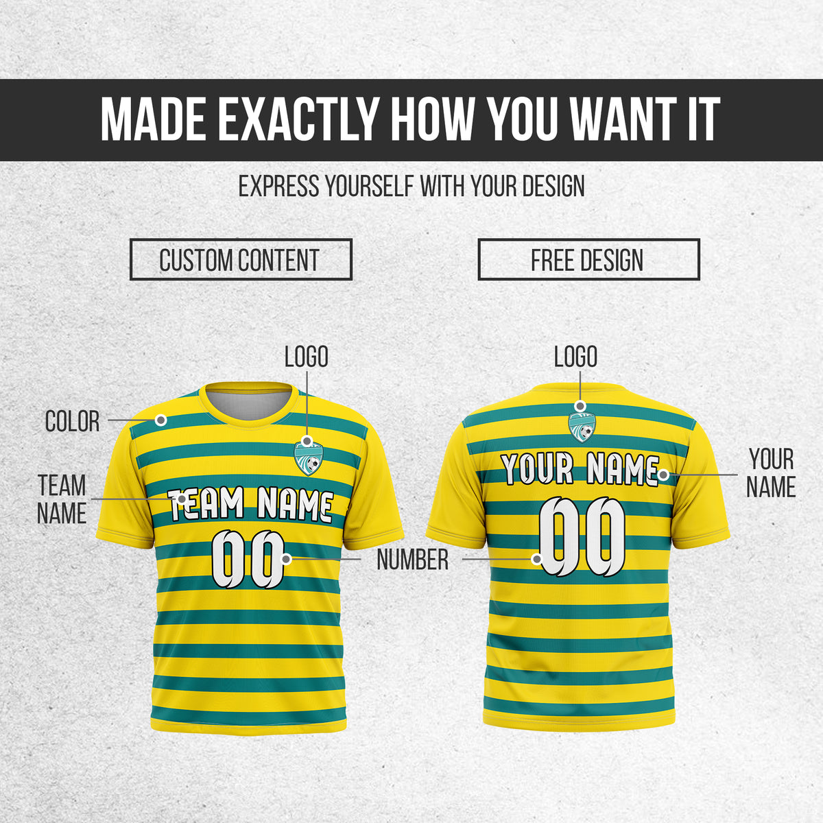 Soccer Jersey - Round Neck - Stripes - Design 2 - Yellow