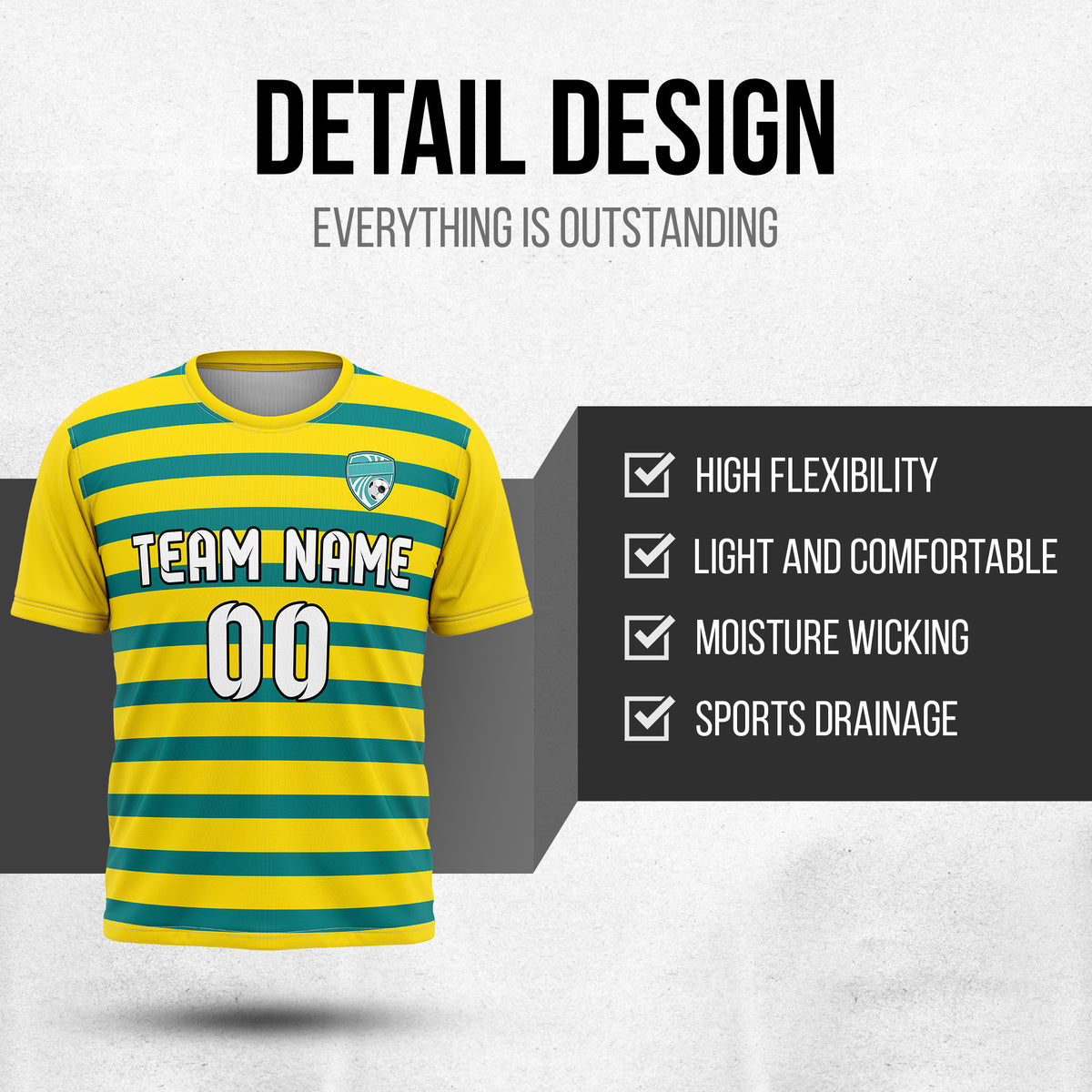Soccer Jersey - Round Neck - Stripes - Design 2 - Yellow
