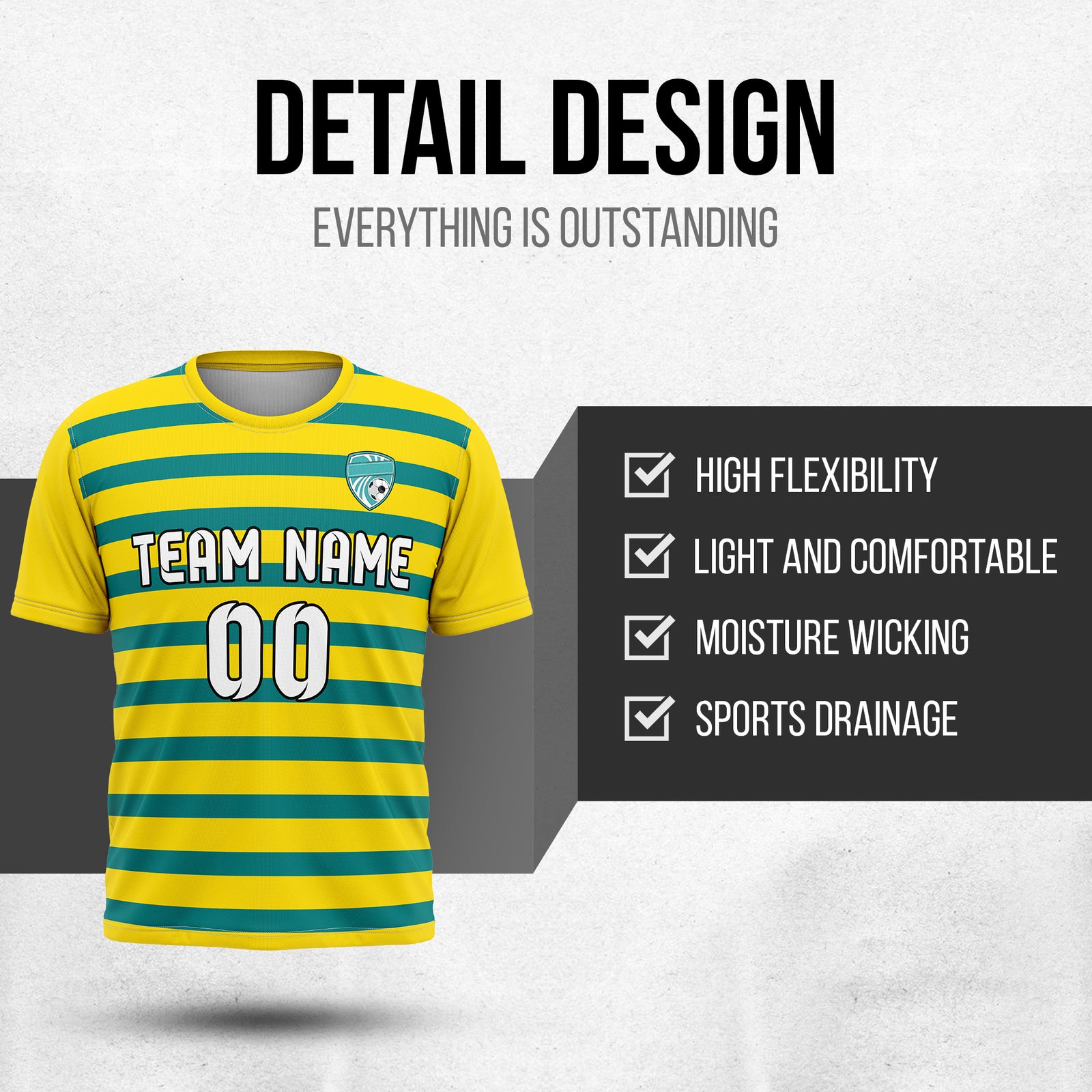 Soccer Jersey - Round Neck - Stripes - Design 2 - Yellow