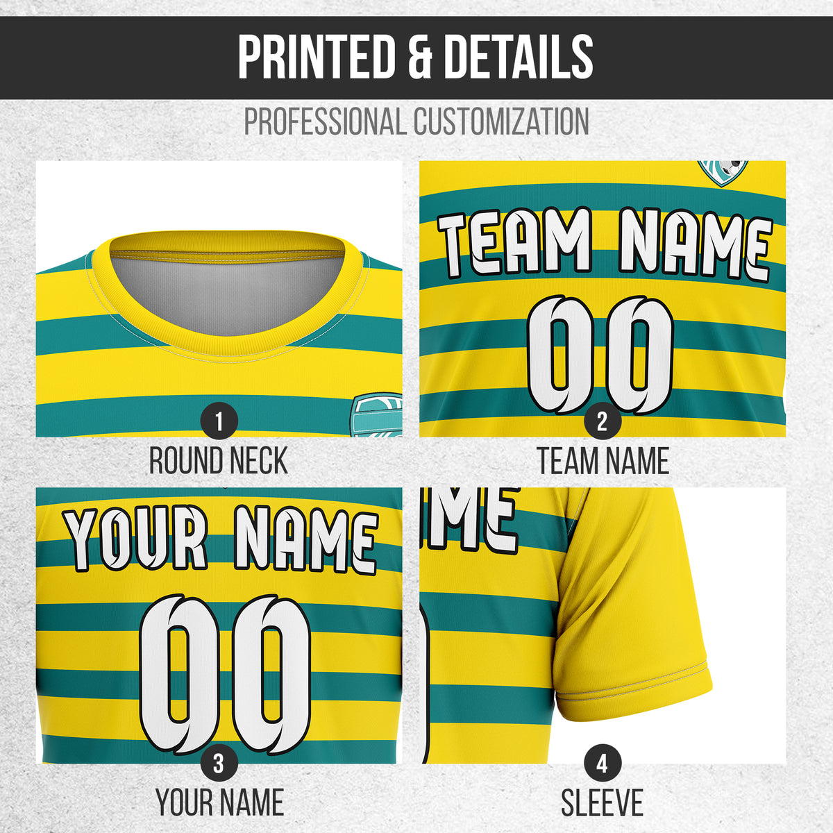 Soccer Jersey - Round Neck - Stripes - Design 2 - Yellow