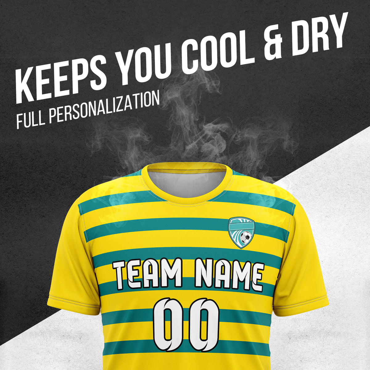 Soccer Jersey - Round Neck - Stripes - Design 2 - Yellow