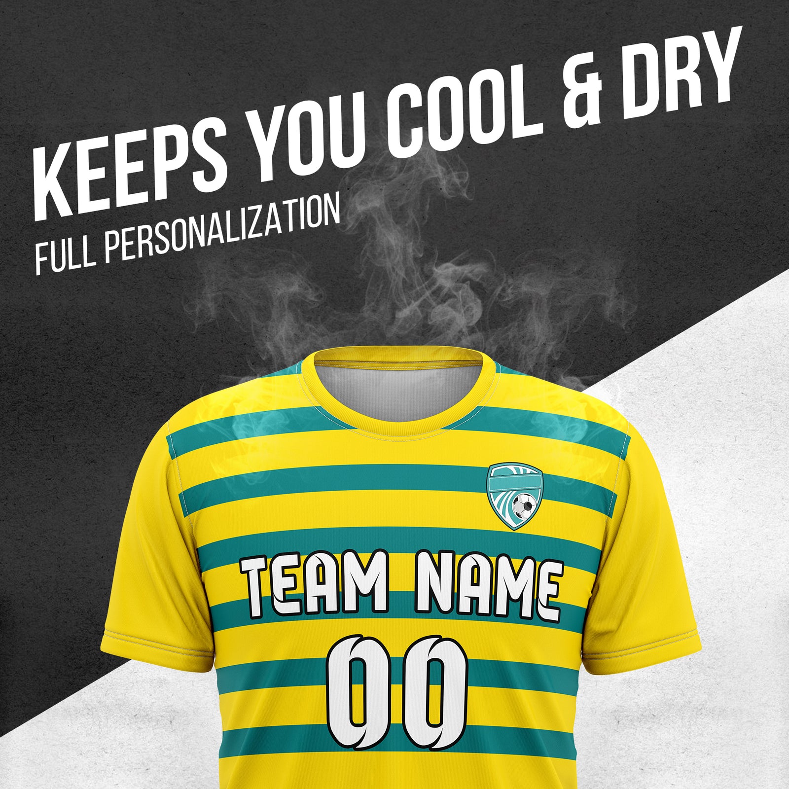 Soccer Jersey - Round Neck - Stripes - Design 2 - Yellow