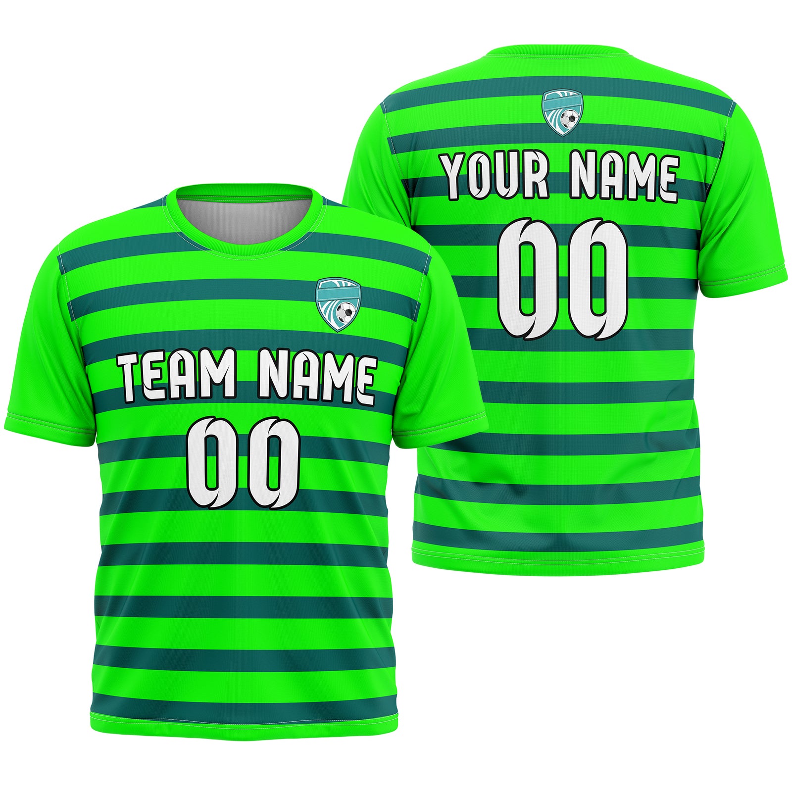 Soccer Jersey - Round Neck - Stripes - Design 2 - neon Green