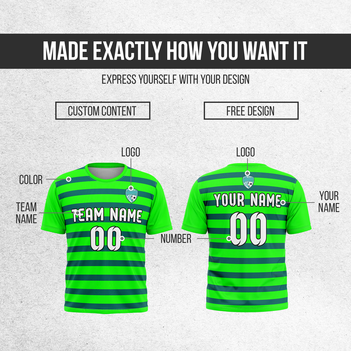 Soccer Jersey - Round Neck - Stripes - Design 2 - neon Green