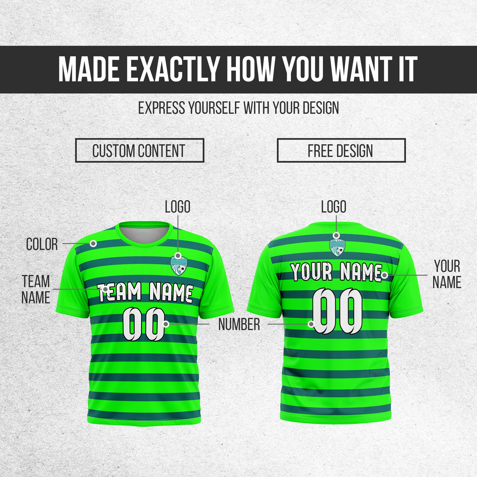 Soccer Jersey - Round Neck - Stripes - Design 2 - neon Green