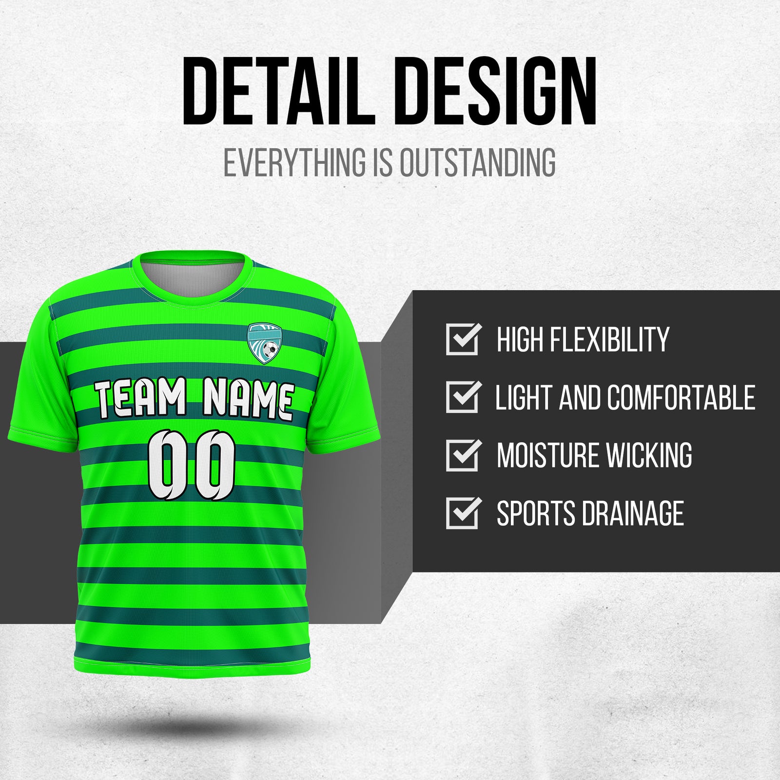 Soccer Jersey - Round Neck - Stripes - Design 2 - neon Green