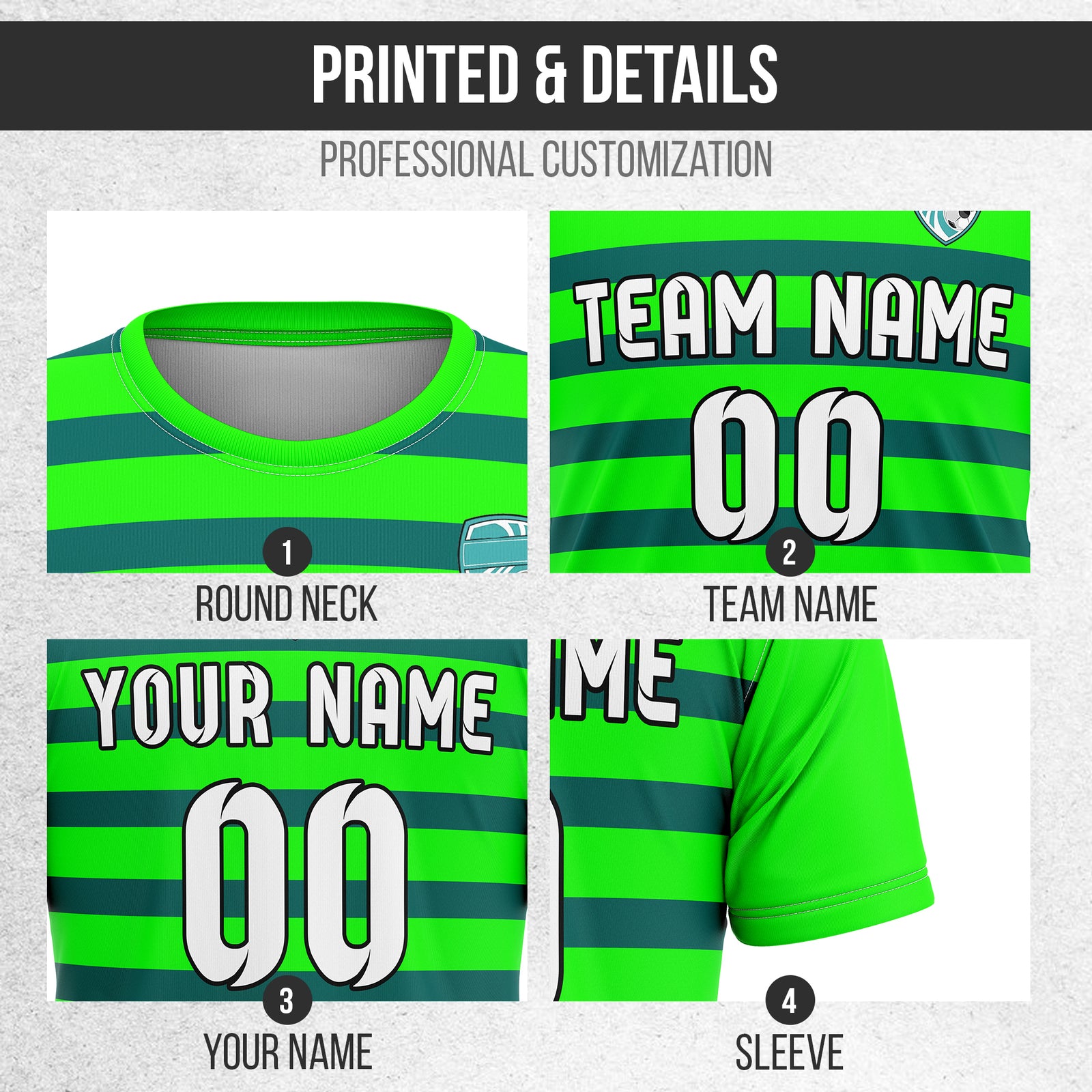 Soccer Jersey - Round Neck - Stripes - Design 2 - neon Green