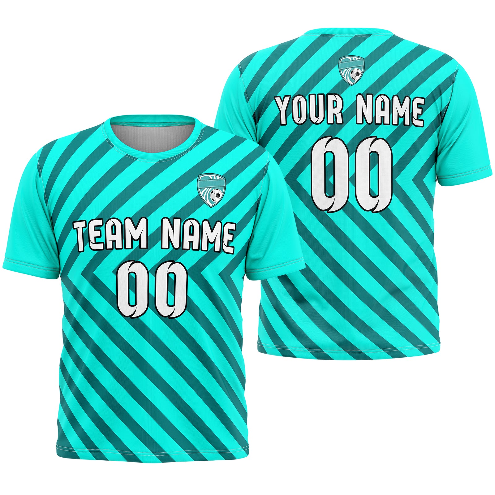 Soccer Jersey - Round Neck - Stripes - Design 3 - Aqua