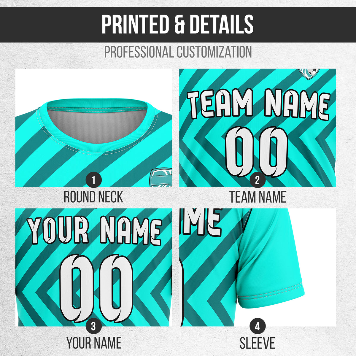 Soccer Jersey - Round Neck - Stripes - Design 3 - Aqua