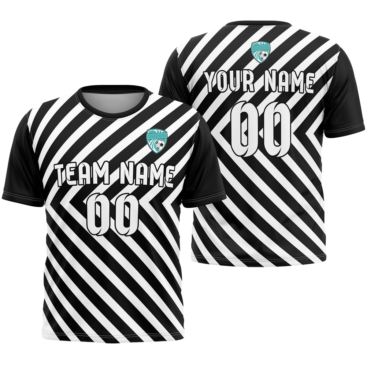 Soccer Jersey - Round Neck - Stripes - Design 3 - Black