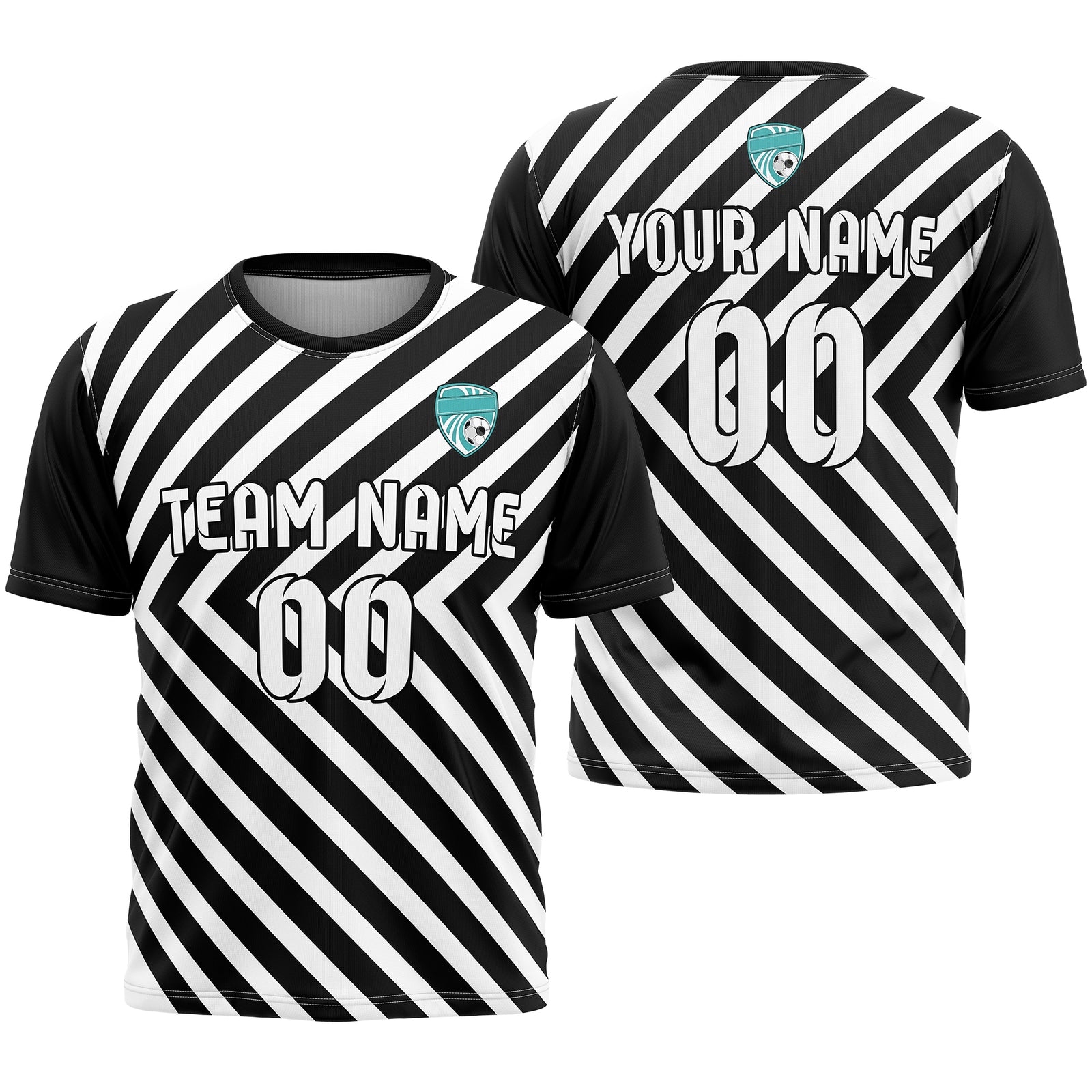 Soccer Jersey - Round Neck - Stripes - Design 3 - Black