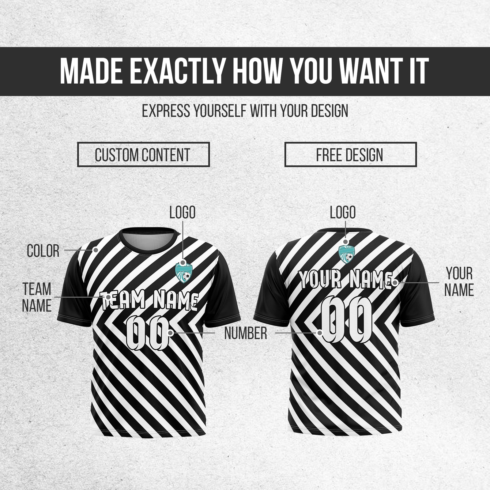 Soccer Jersey - Round Neck - Stripes - Design 3 - Black