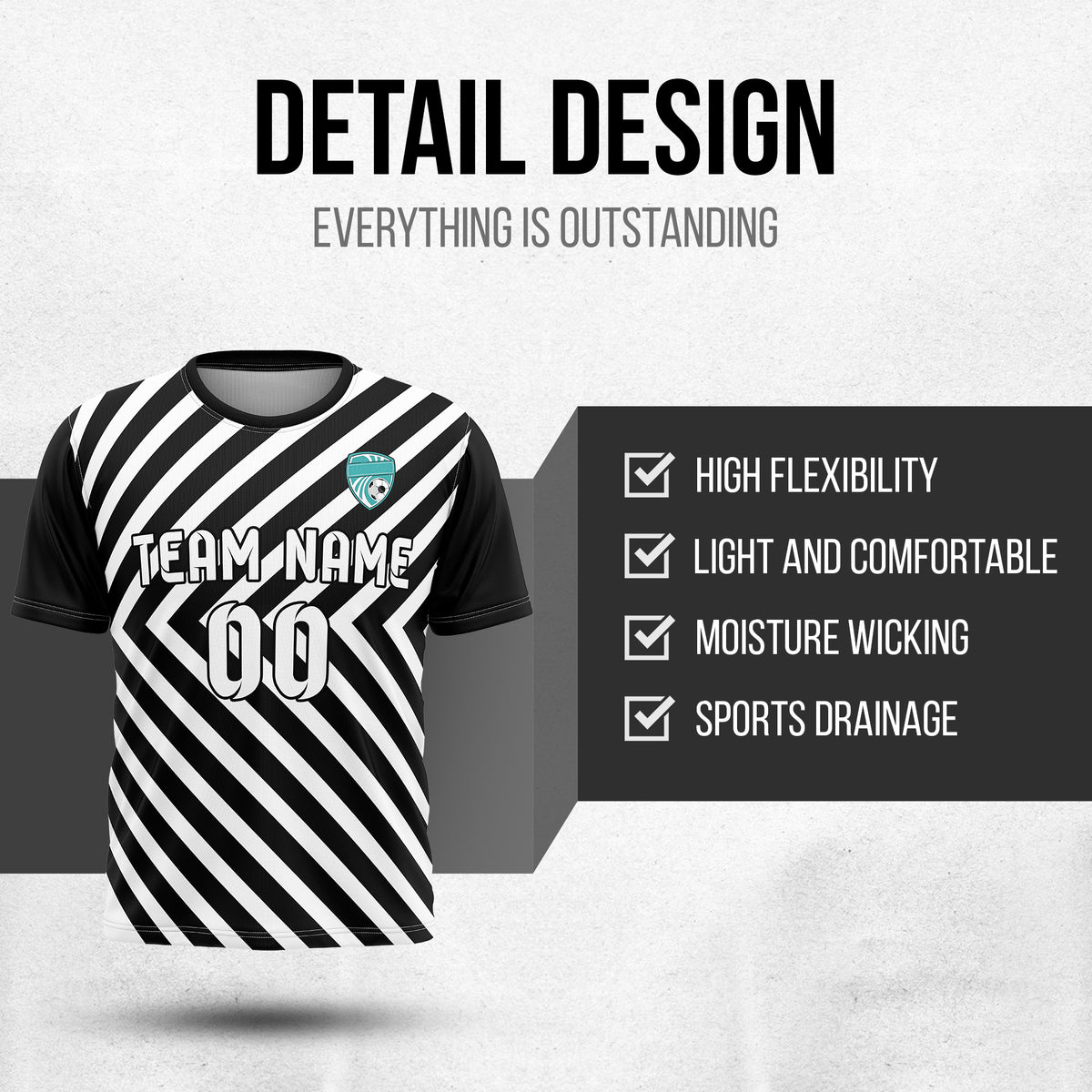 Soccer Jersey - Round Neck - Stripes - Design 3 - Black