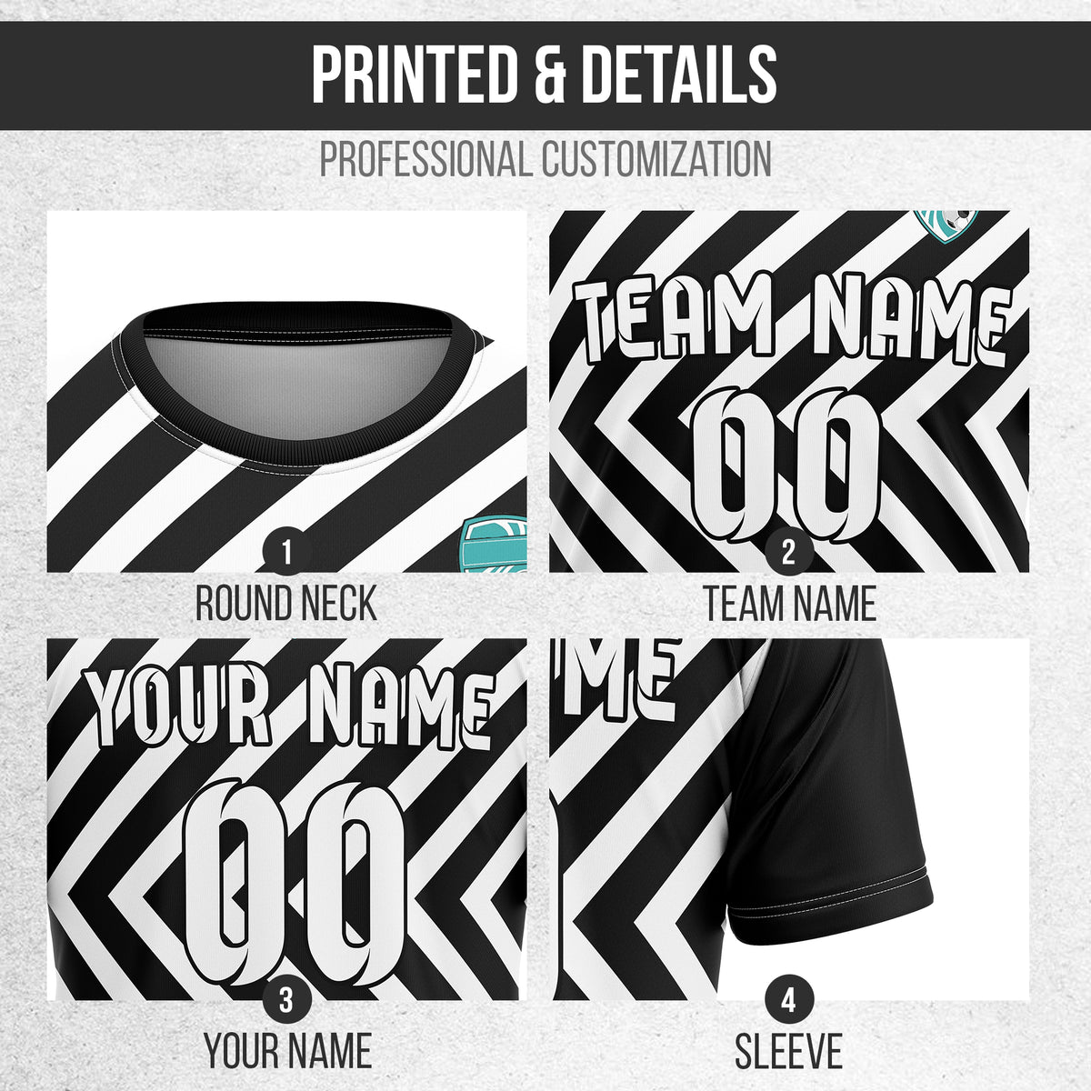 Soccer Jersey - Round Neck - Stripes - Design 3 - Black