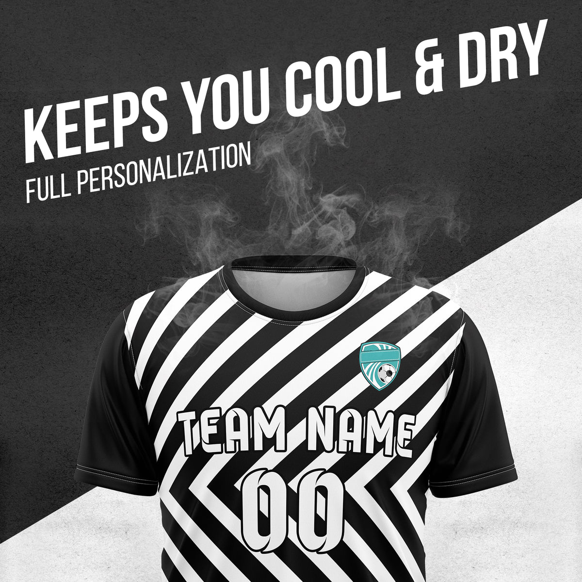 Soccer Jersey - Round Neck - Stripes - Design 3 - Black