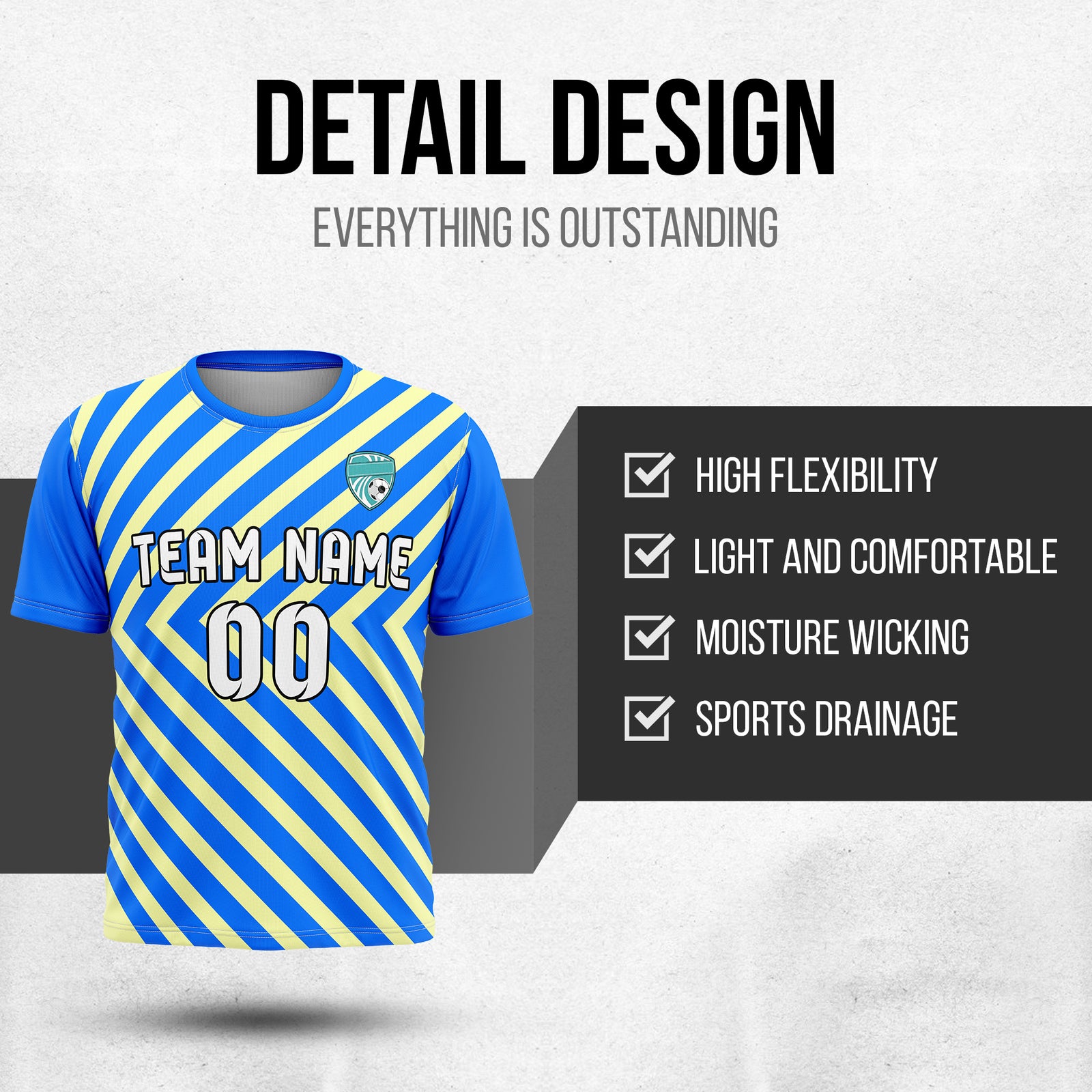 Soccer Jersey - Round Neck - Stripes - Design 3 - Blue