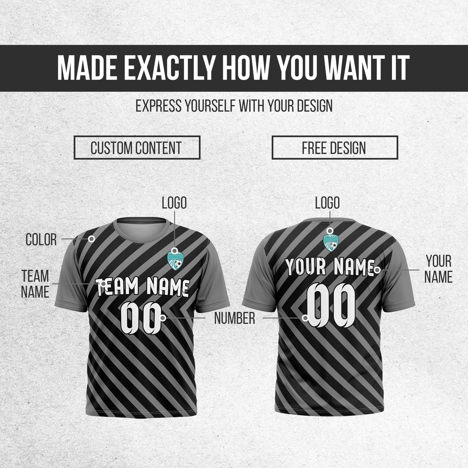 Soccer Jersey - Round Neck - Stripes - Design 3 - Dark Grey