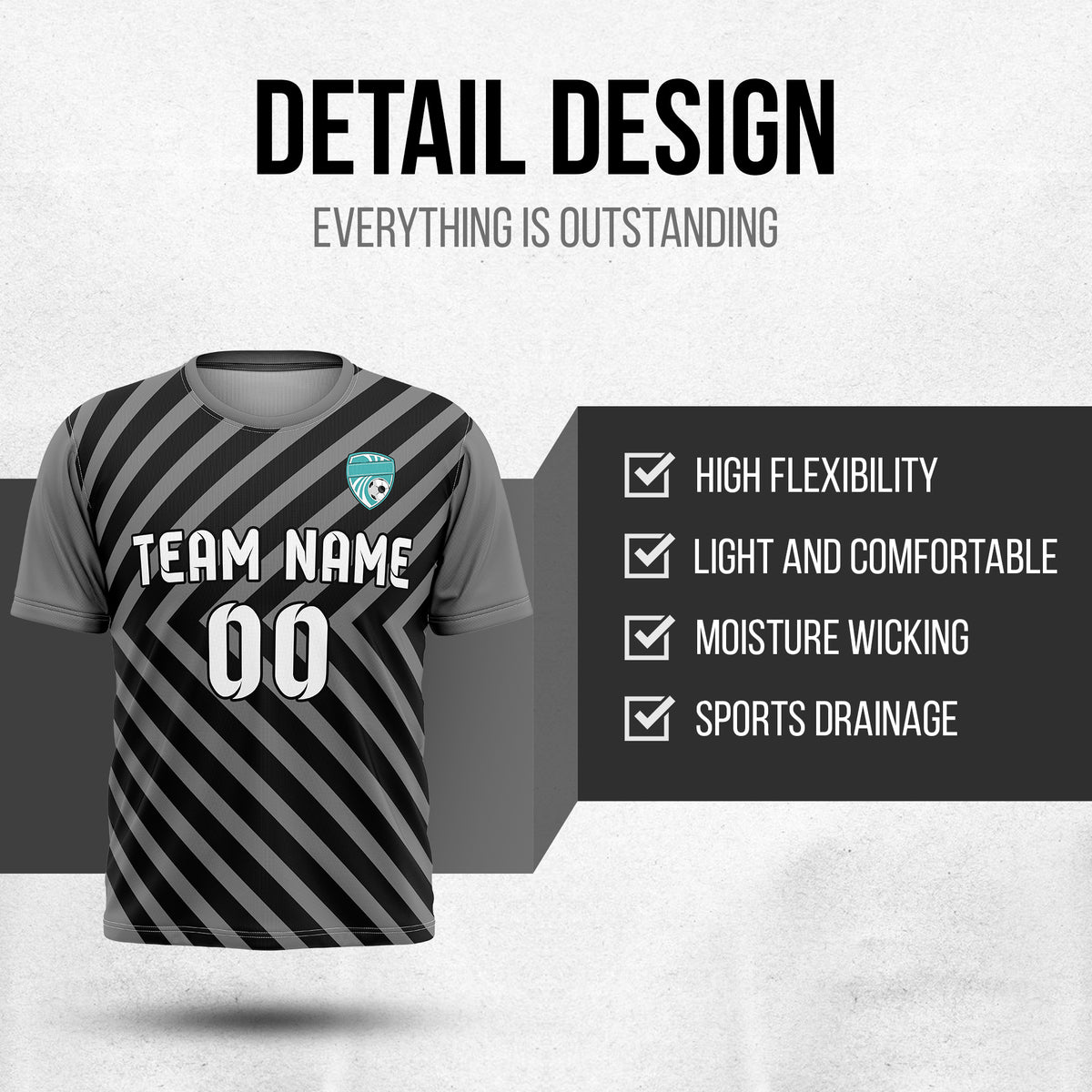 Soccer Jersey - Round Neck - Stripes - Design 3 - Dark Grey