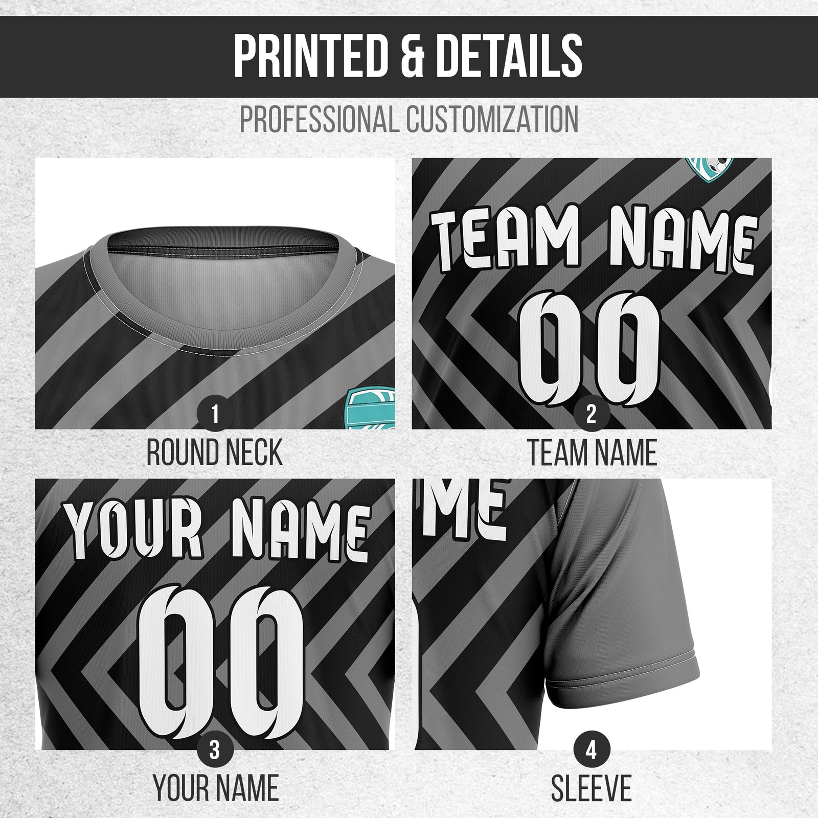 Soccer Jersey - Round Neck - Stripes - Design 3 - Dark Grey