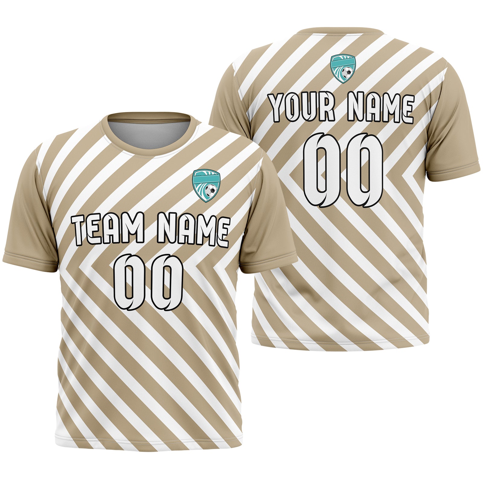 Soccer Jersey - Round Neck - Stripes - Design 3 - Khakhii