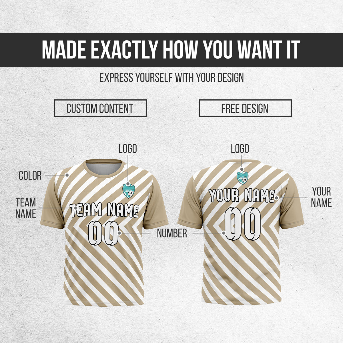 Soccer Jersey - Round Neck - Stripes - Design 3 - Khakhii