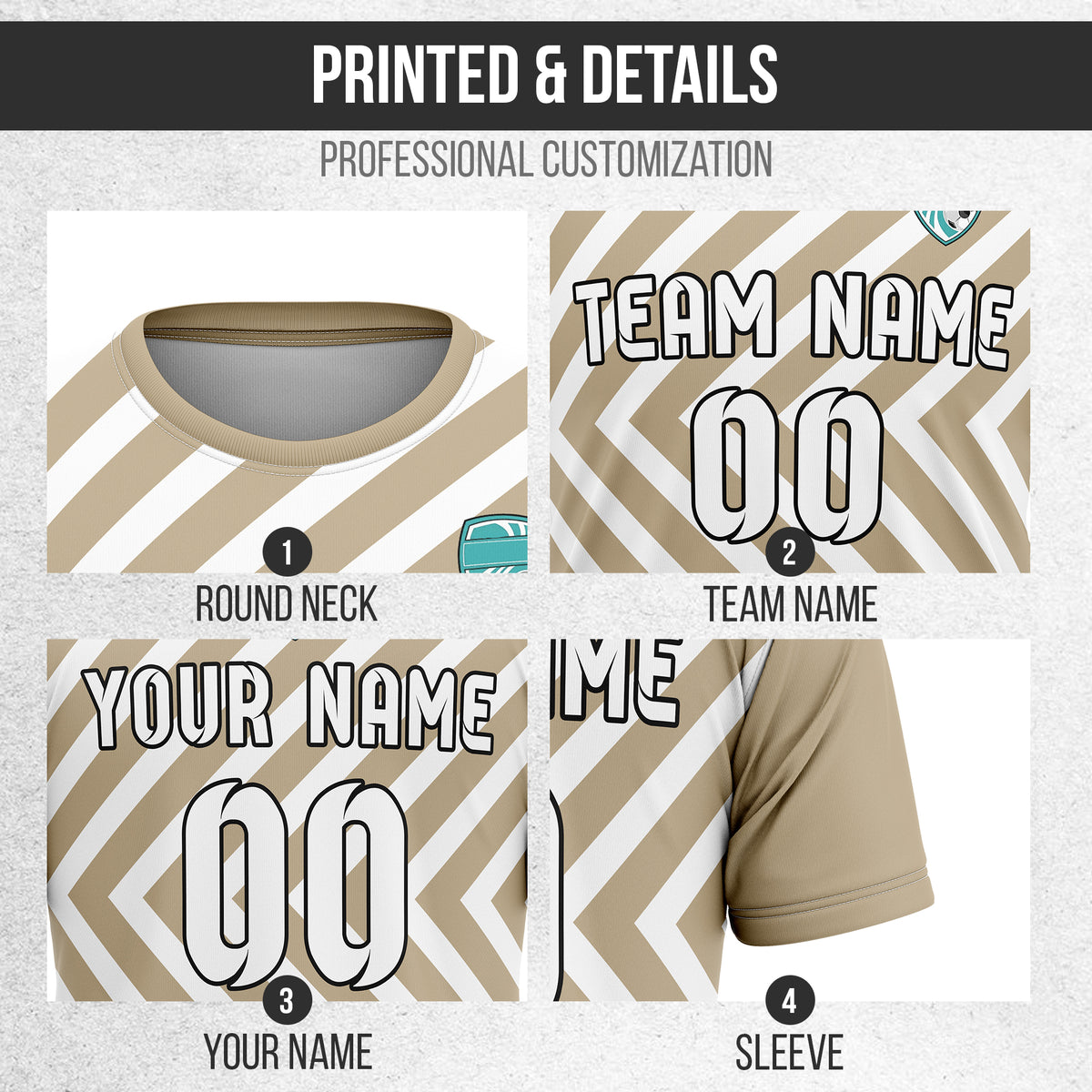 Soccer Jersey - Round Neck - Stripes - Design 3 - Khakhii