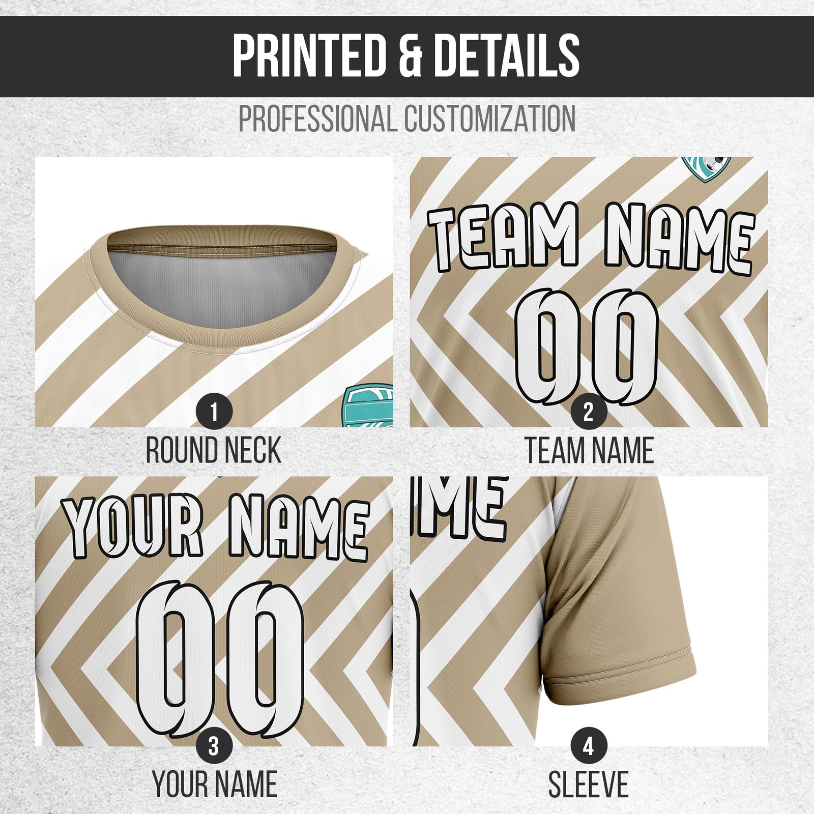 Soccer Jersey - Round Neck - Stripes - Design 3 - Khakhii