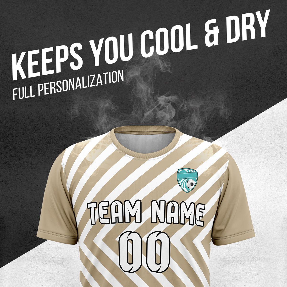 Soccer Jersey - Round Neck - Stripes - Design 3 - Khakhii