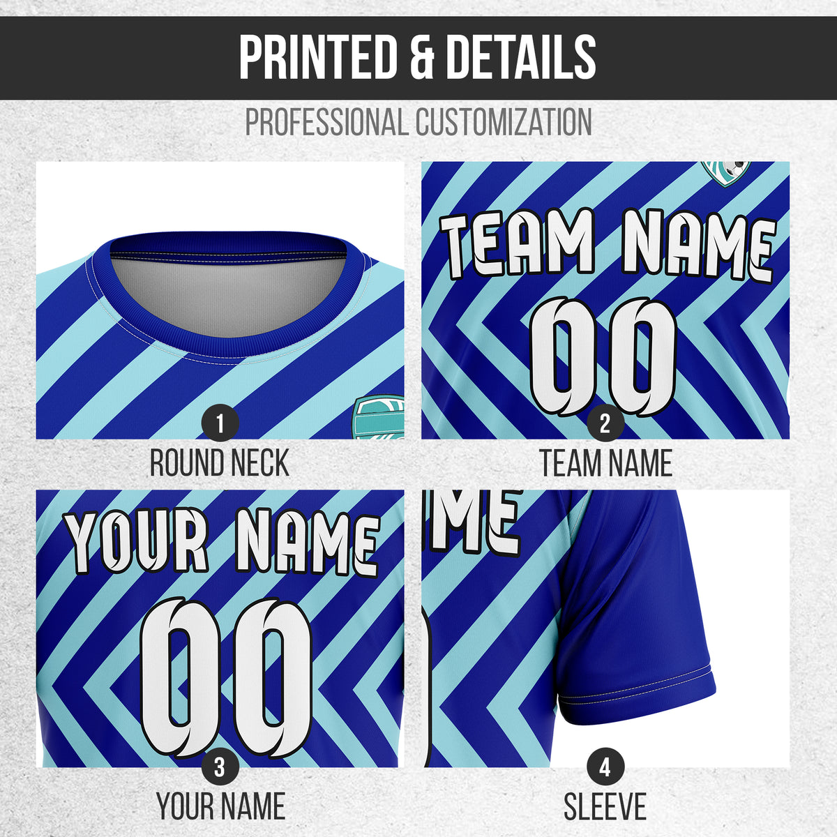 Soccer Jersey - Round Neck - Stripes - Design 3 - Navy