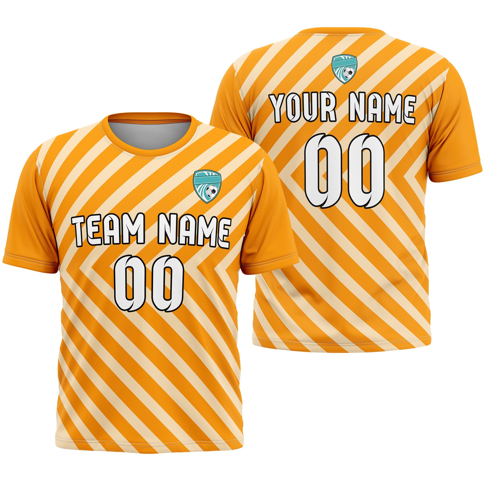 Soccer Jersey - Round Neck - Stripes - Design 3 - Orange