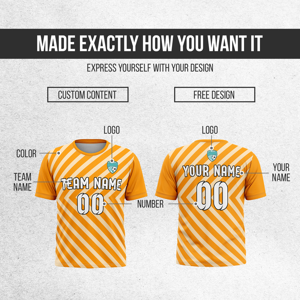 Soccer Jersey - Round Neck - Stripes - Design 3 - Orange