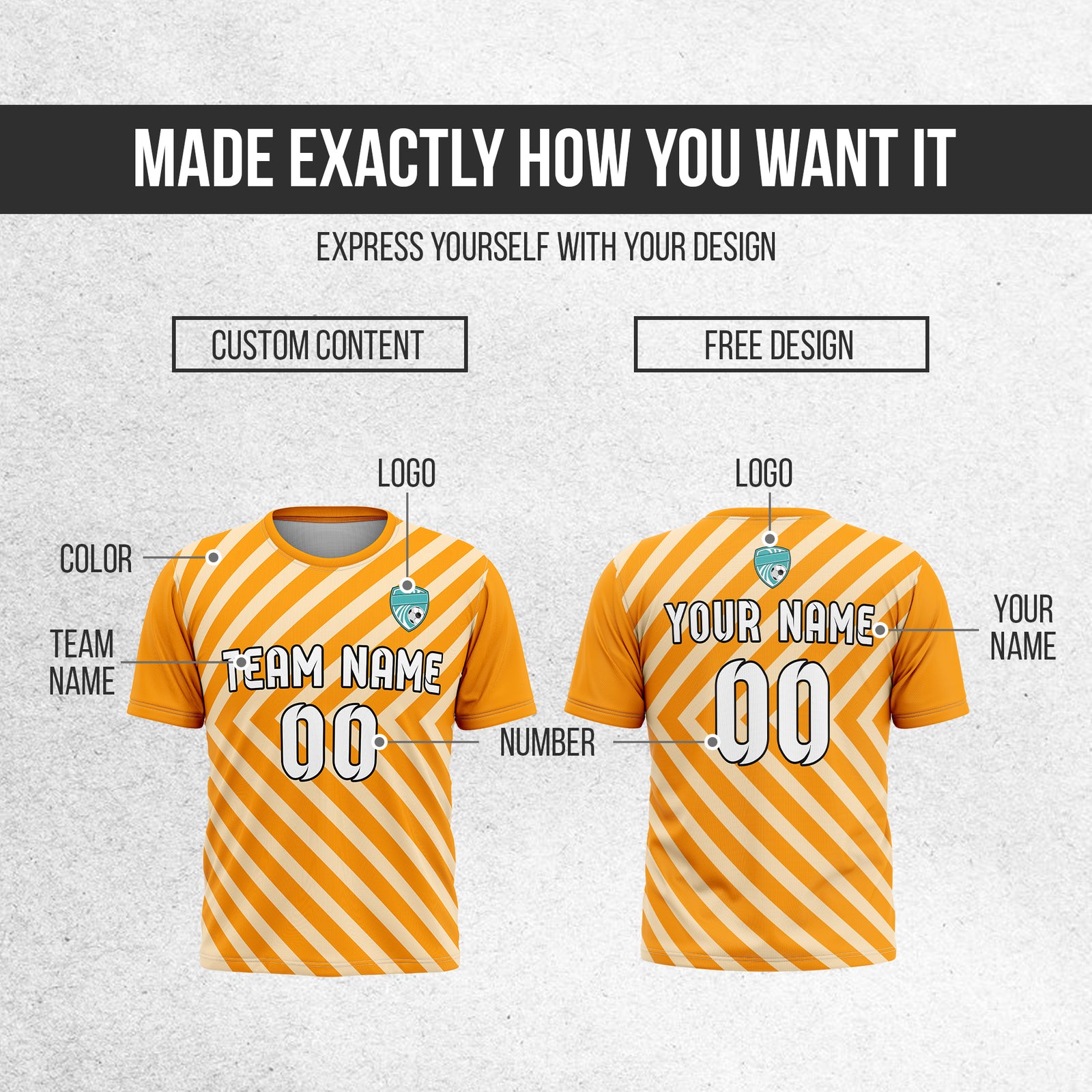 Soccer Jersey - Round Neck - Stripes - Design 3 - Orange