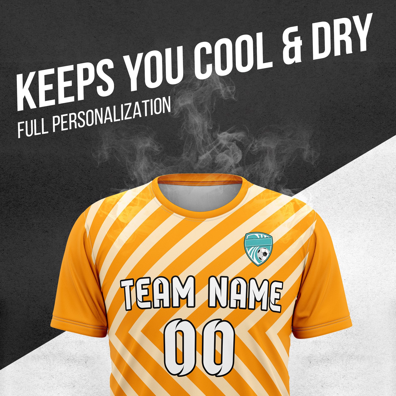 Soccer Jersey - Round Neck - Stripes - Design 3 - Orange