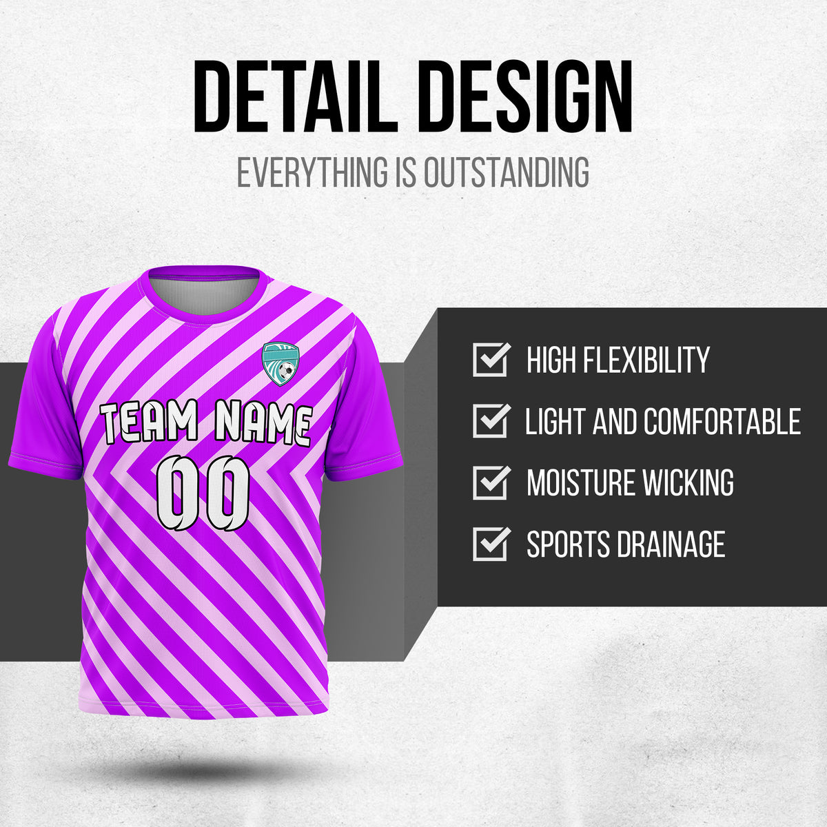 Soccer Jersey - Round Neck - Stripes - Design 3 - Purple