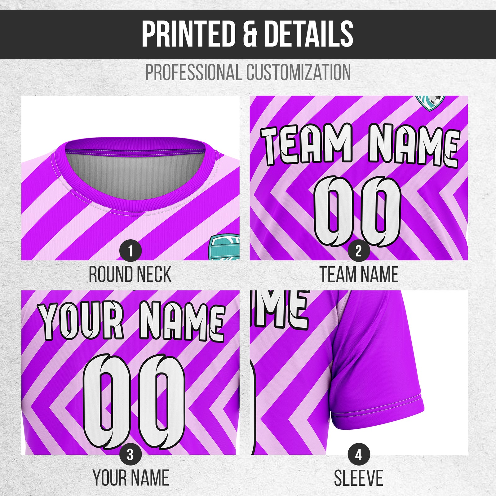 Soccer Jersey - Round Neck - Stripes - Design 3 - Purple