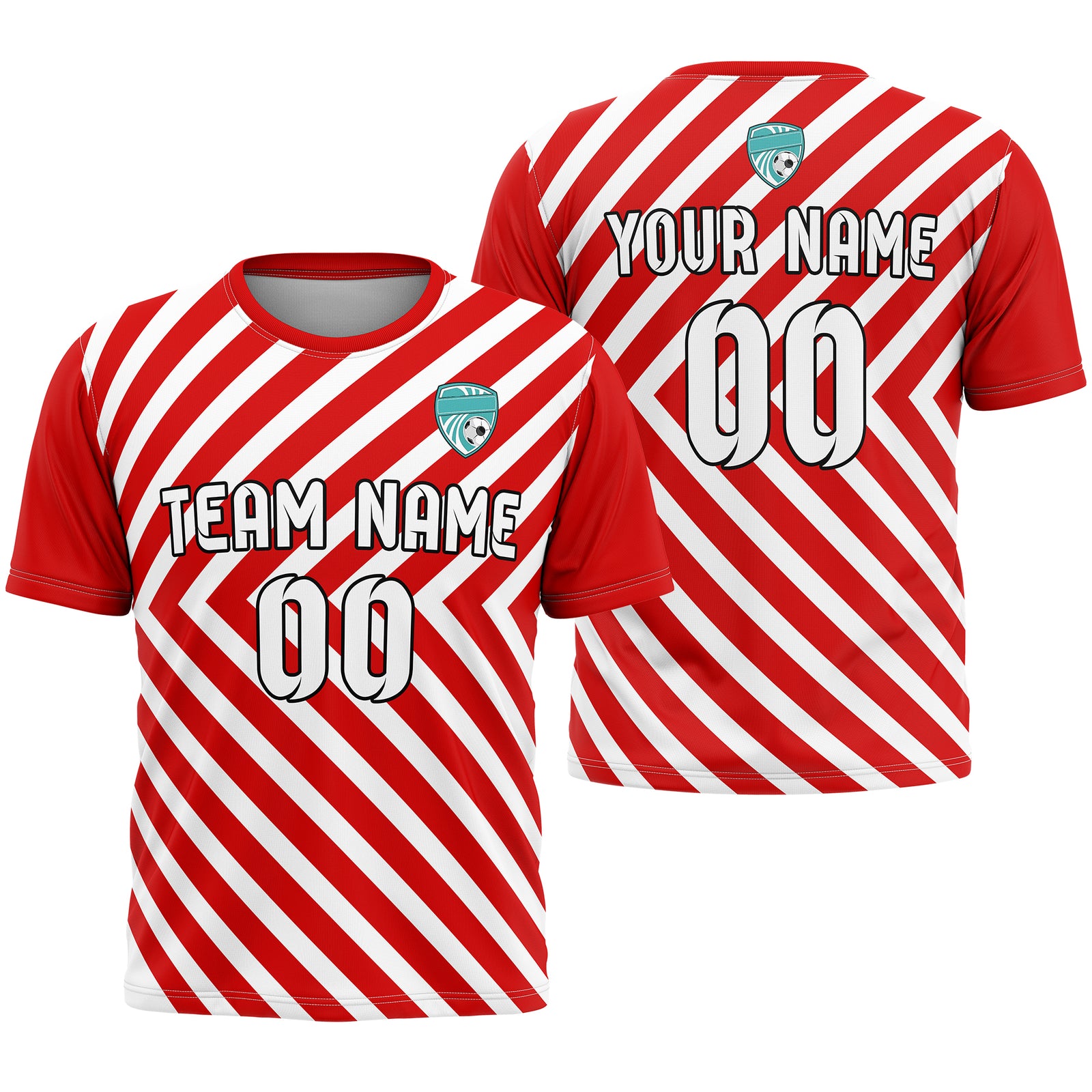 Soccer Jersey - Round Neck - Stripes - Design 3 - Red