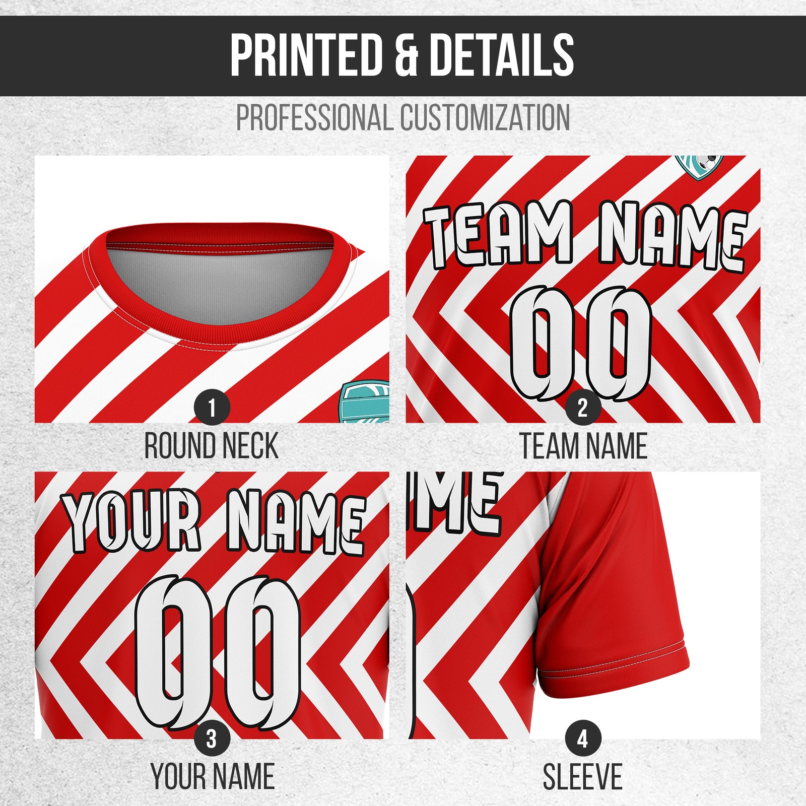 Soccer Jersey - Round Neck - Stripes - Design 3 - Red