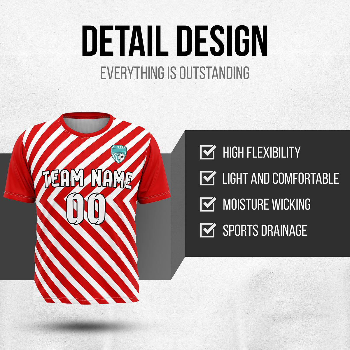 Soccer Jersey - Round Neck - Stripes - Design 3 - Red