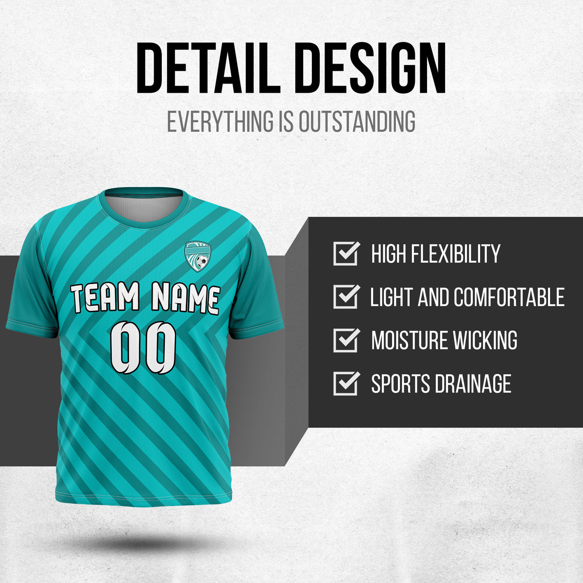 Soccer Jersey - Round Neck - Stripes - Design 3 - Teal