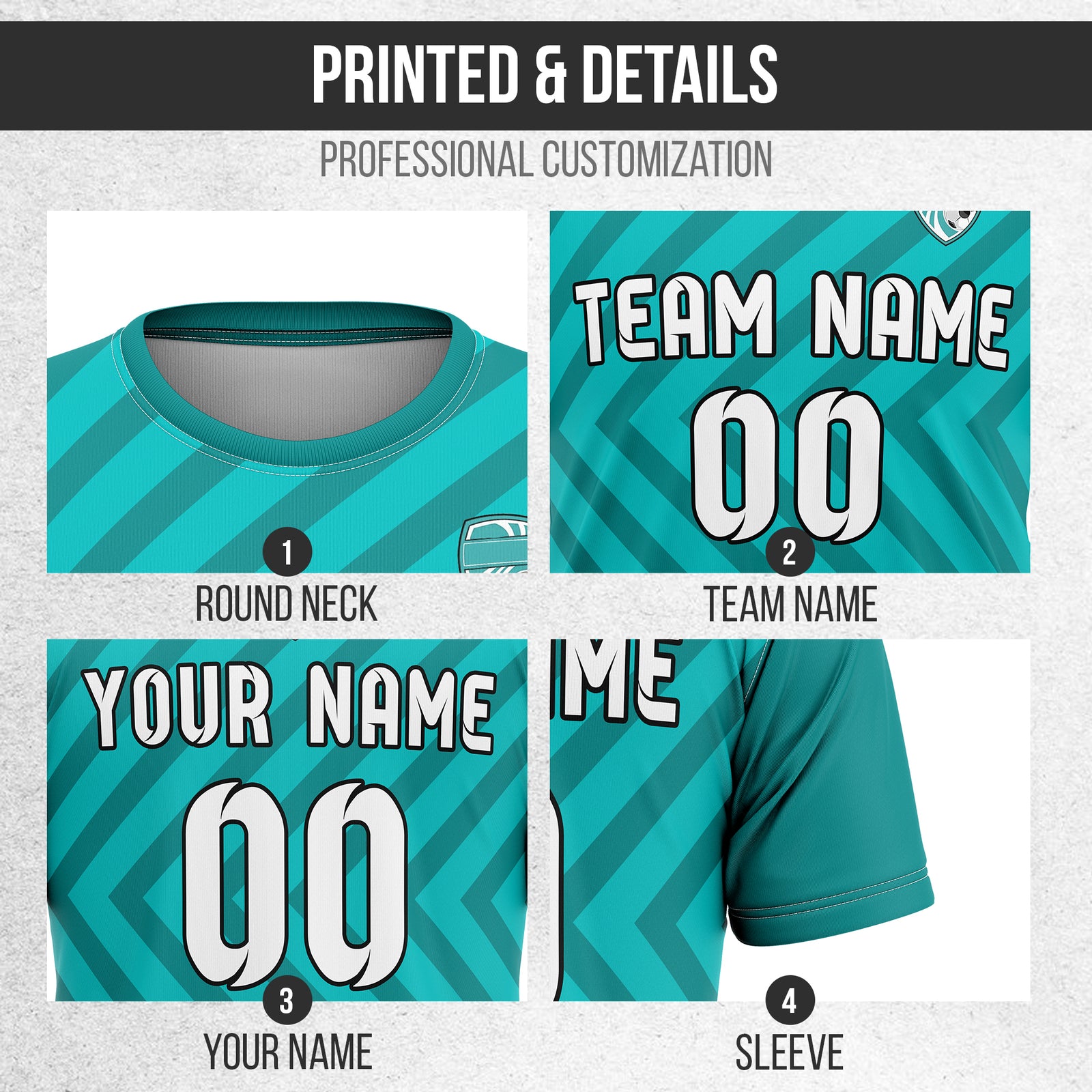 Soccer Jersey - Round Neck - Stripes - Design 3 - Teal