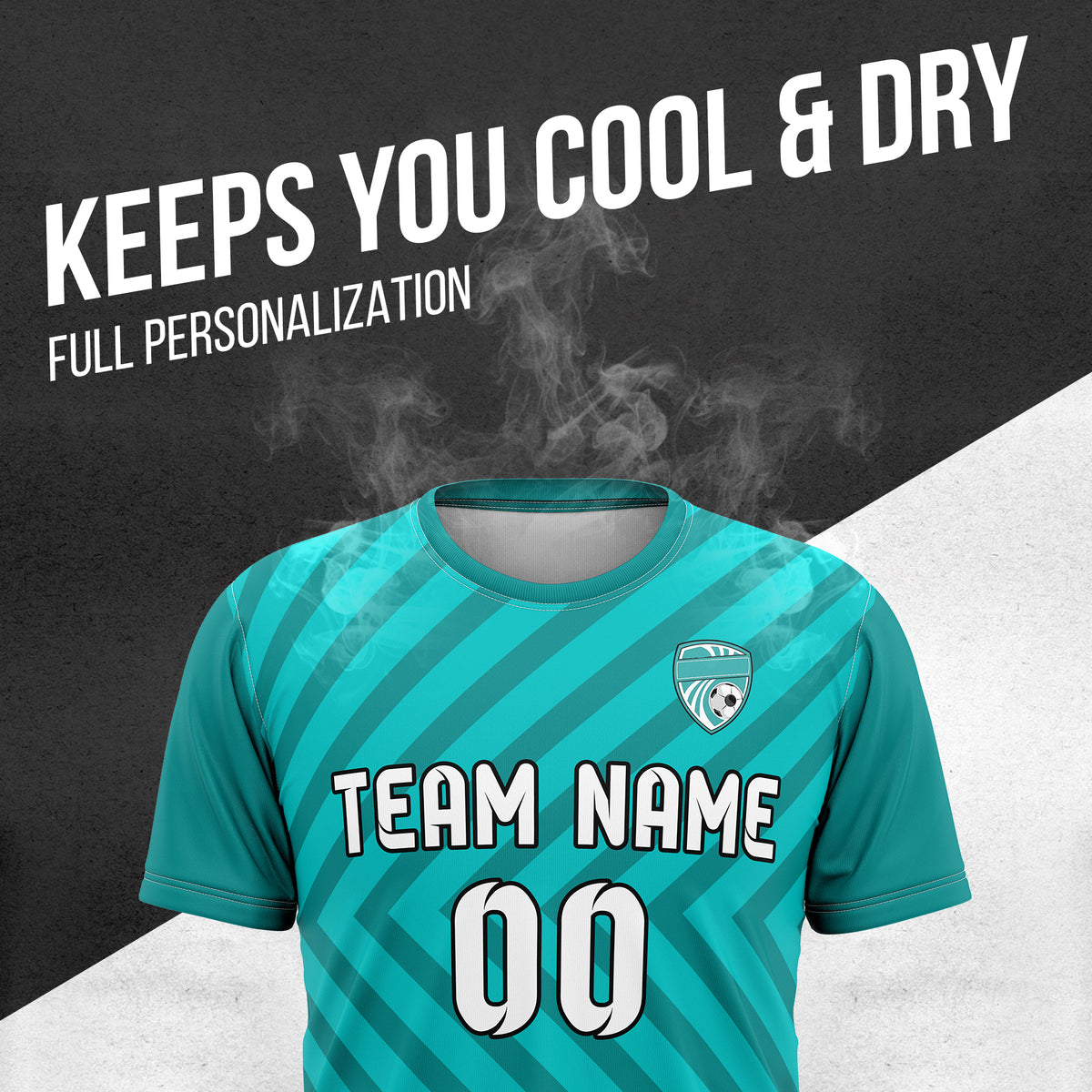Soccer Jersey - Round Neck - Stripes - Design 3 - Teal