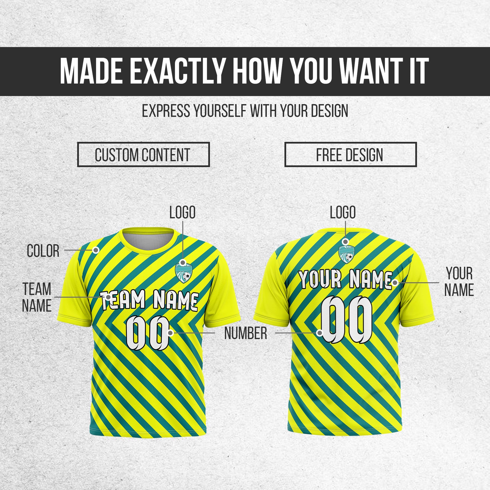 Soccer Jersey - Round Neck - Stripes - Design 3 - Yellow