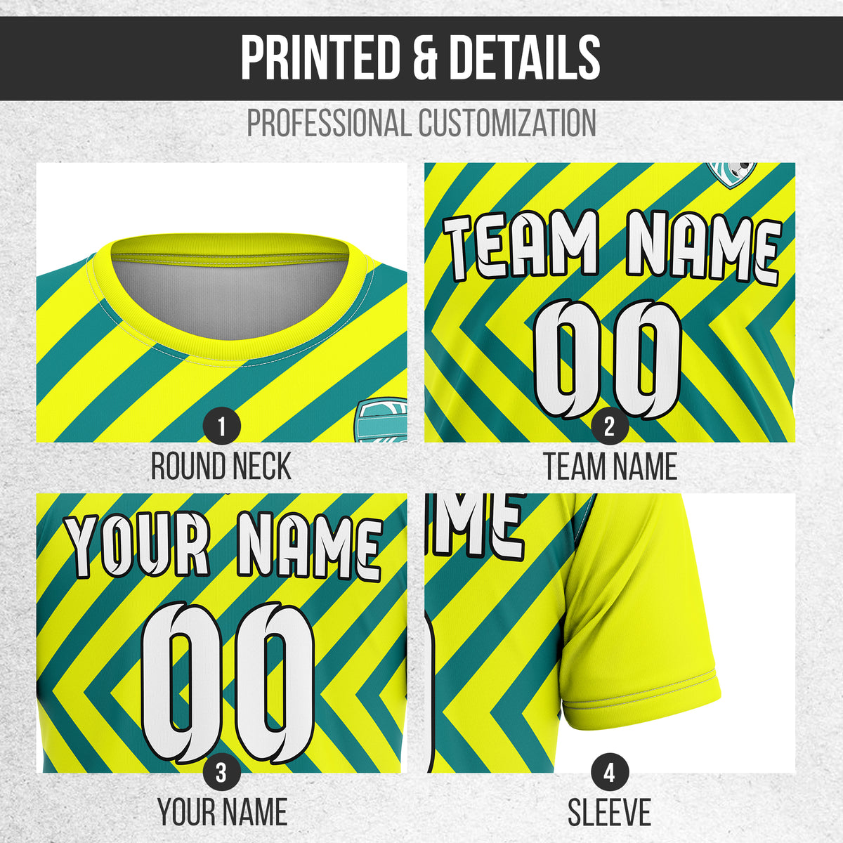 Soccer Jersey - Round Neck - Stripes - Design 3 - Yellow