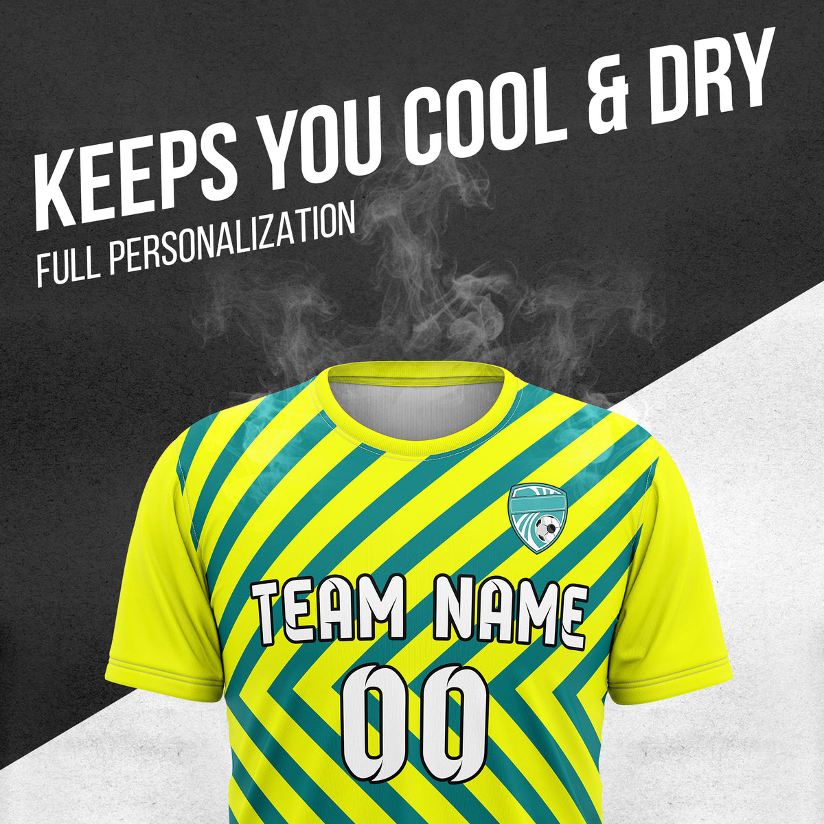 Soccer Jersey - Round Neck - Stripes - Design 3 - Yellow