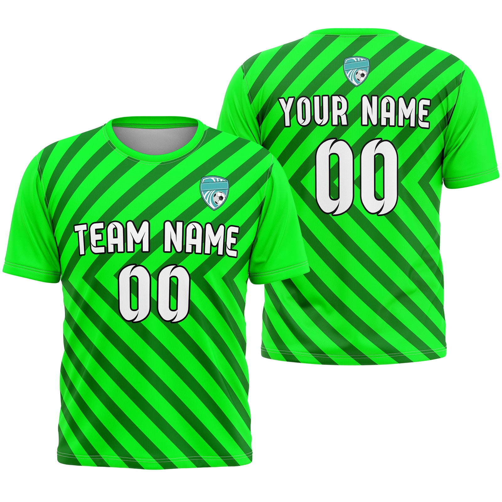 Soccer Jersey - Round Neck - Stripes - Design 3 - neon Green