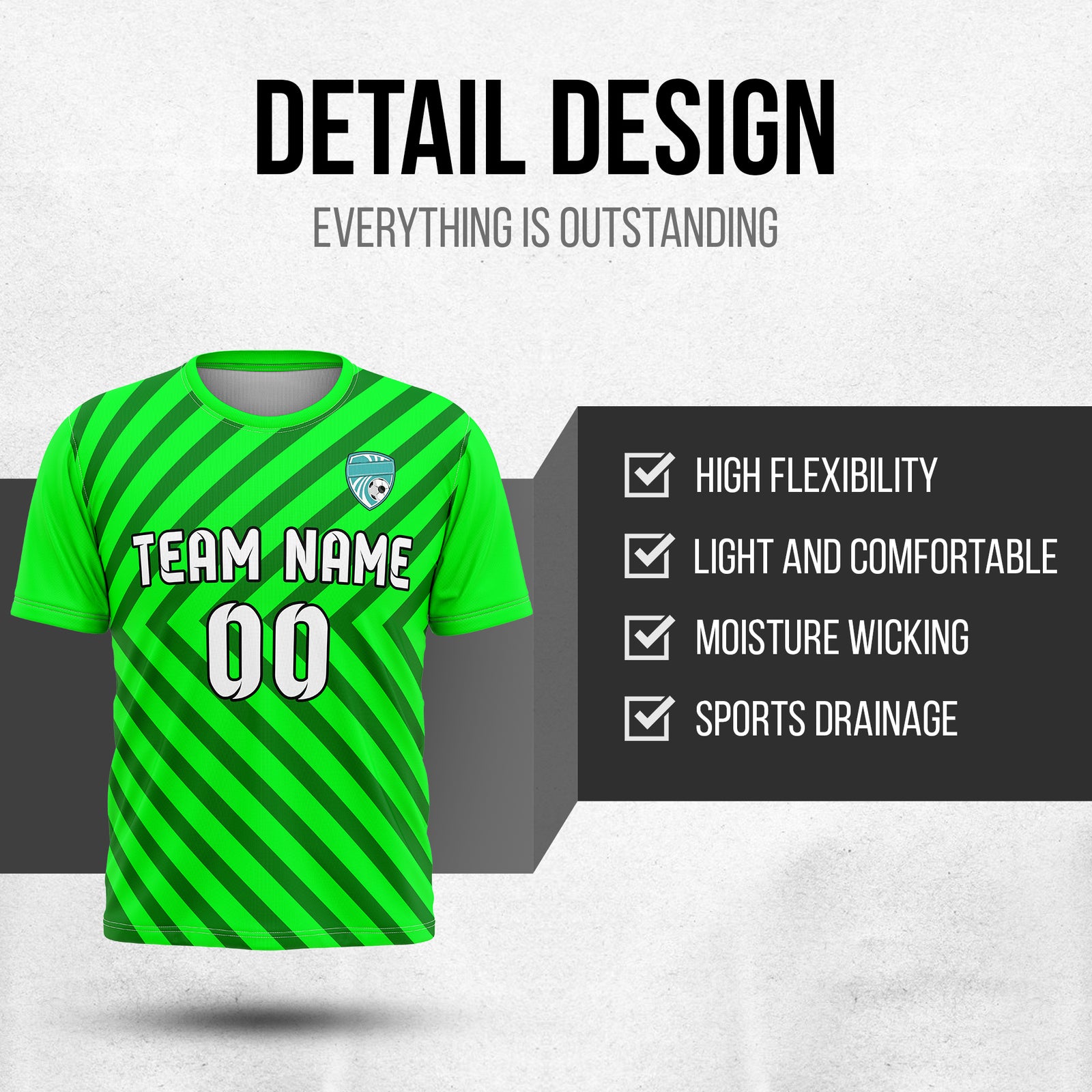Soccer Jersey - Round Neck - Stripes - Design 3 - neon Green