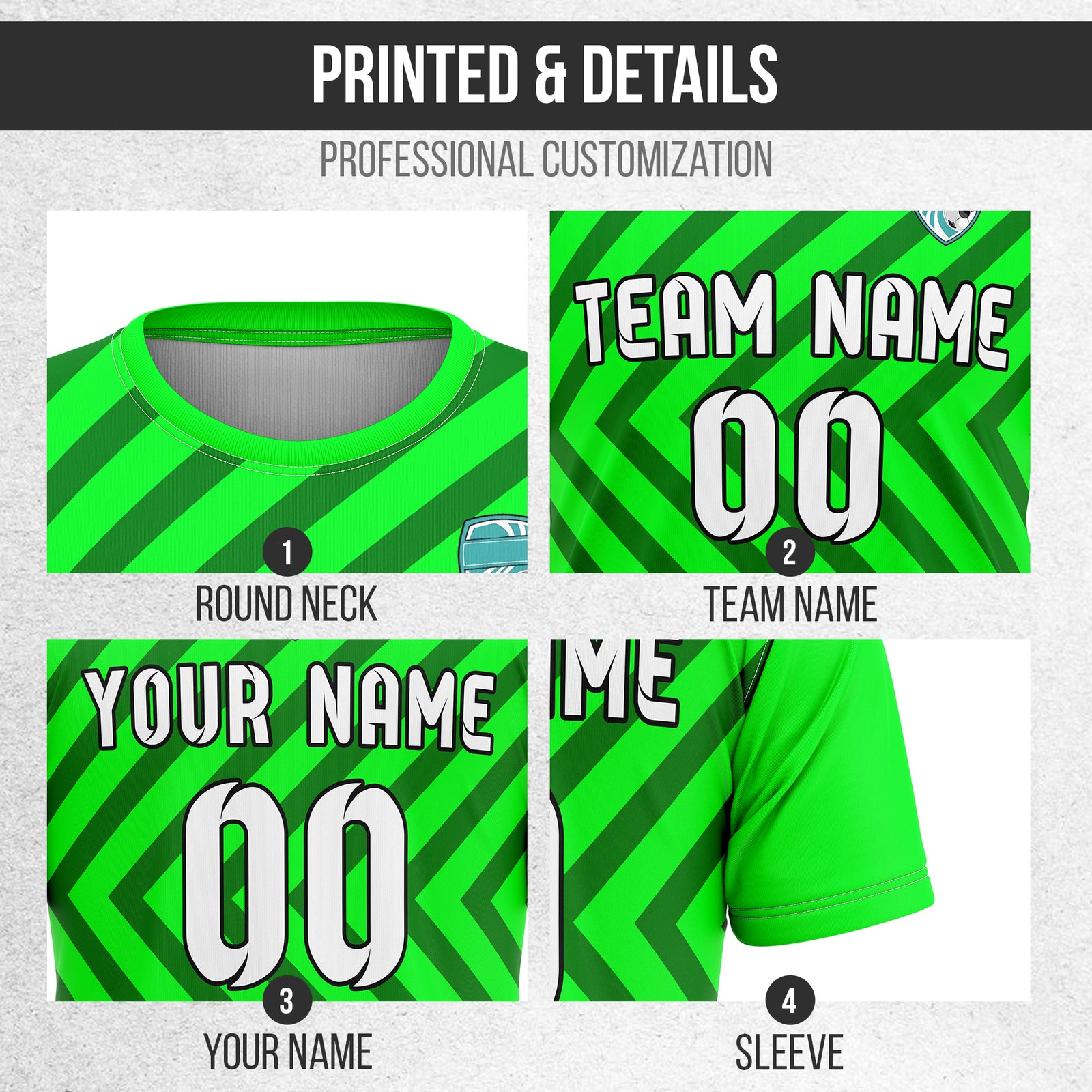 Soccer Jersey - Round Neck - Stripes - Design 3 - neon Green