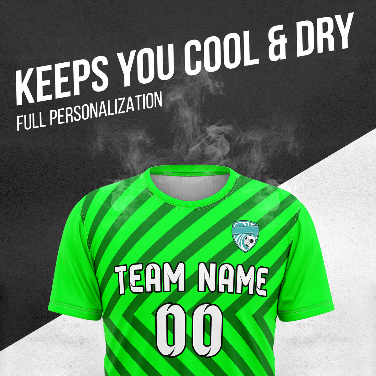 Soccer Jersey - Round Neck - Stripes - Design 3 - neon Green