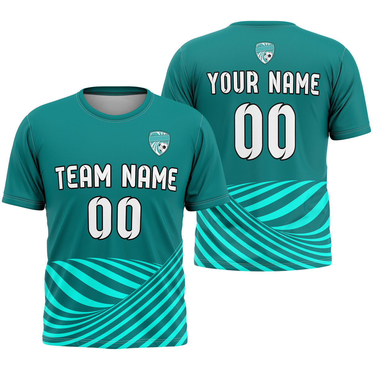 Soccer Jersey - Round Neck - Stripes - Design 4 - Aqua